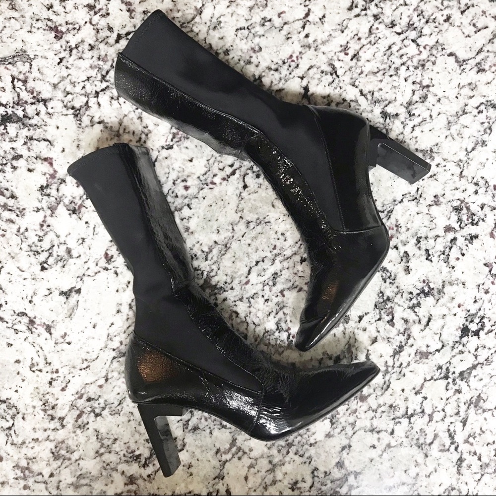 Zara Rectangle Heel Sock Leather Suede Bootie